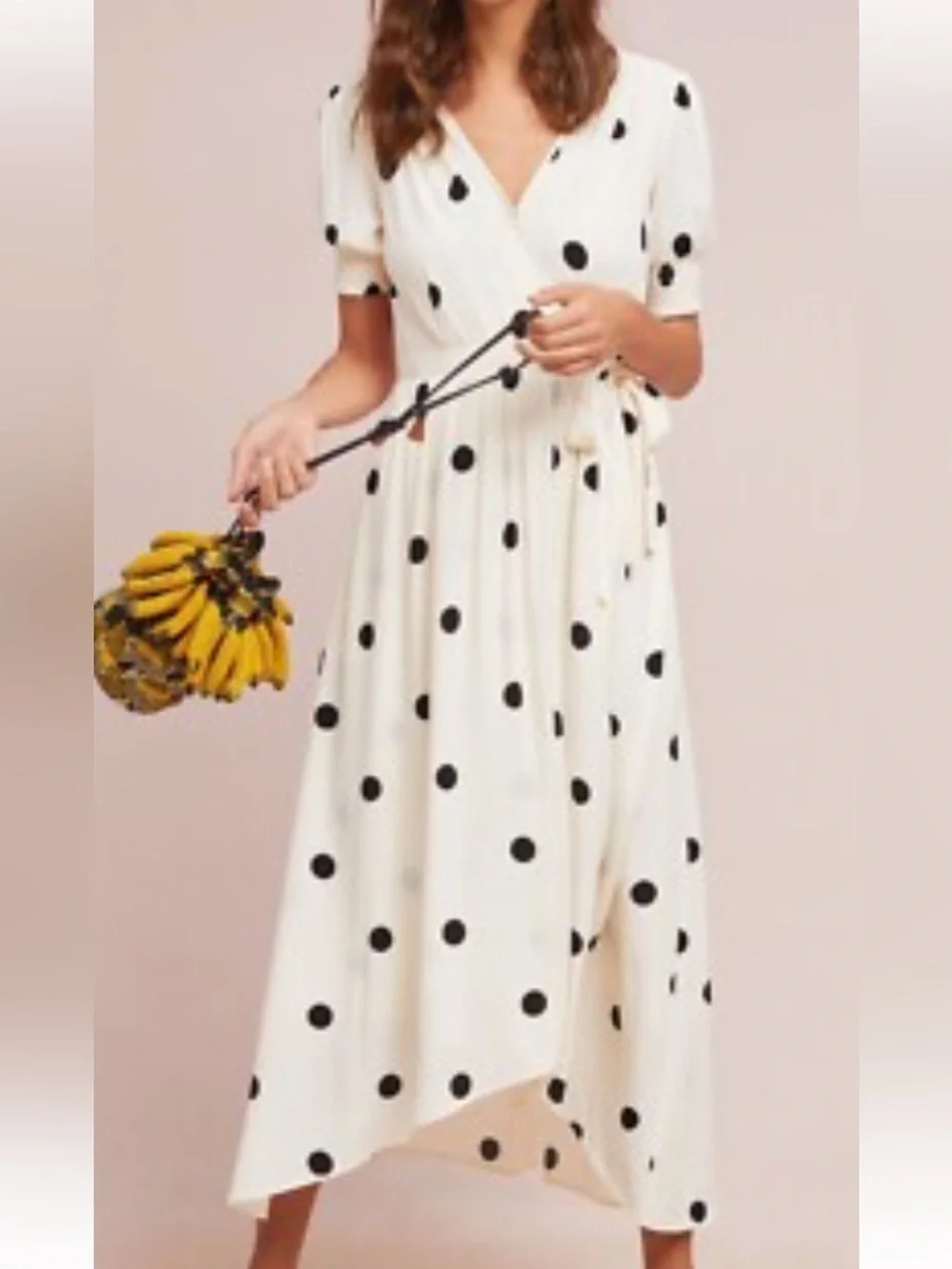 Maeve by Anthropologie White Midi Dress with Black Polka Dots Sz 00